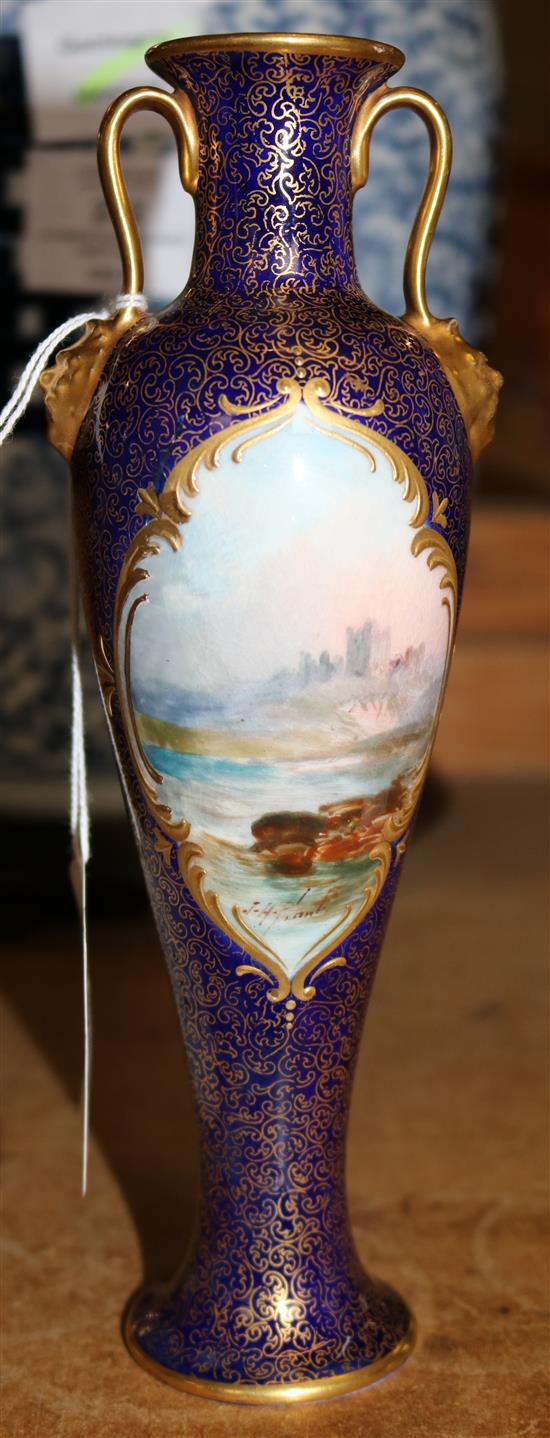 Royal Doulton landscape painted twin handled vase, by J.H. Plant, c.1910(-)